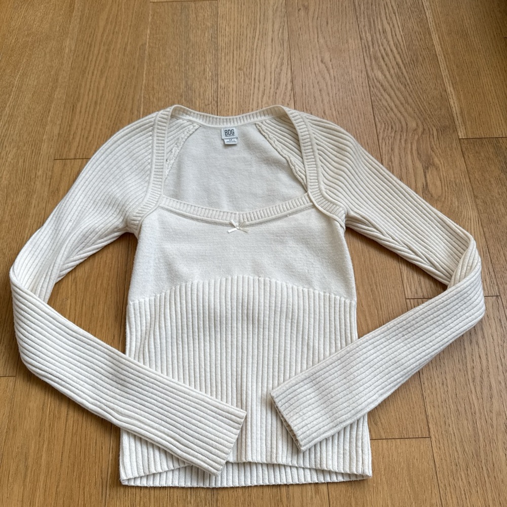 BDG Cream Ribbed Knit Top